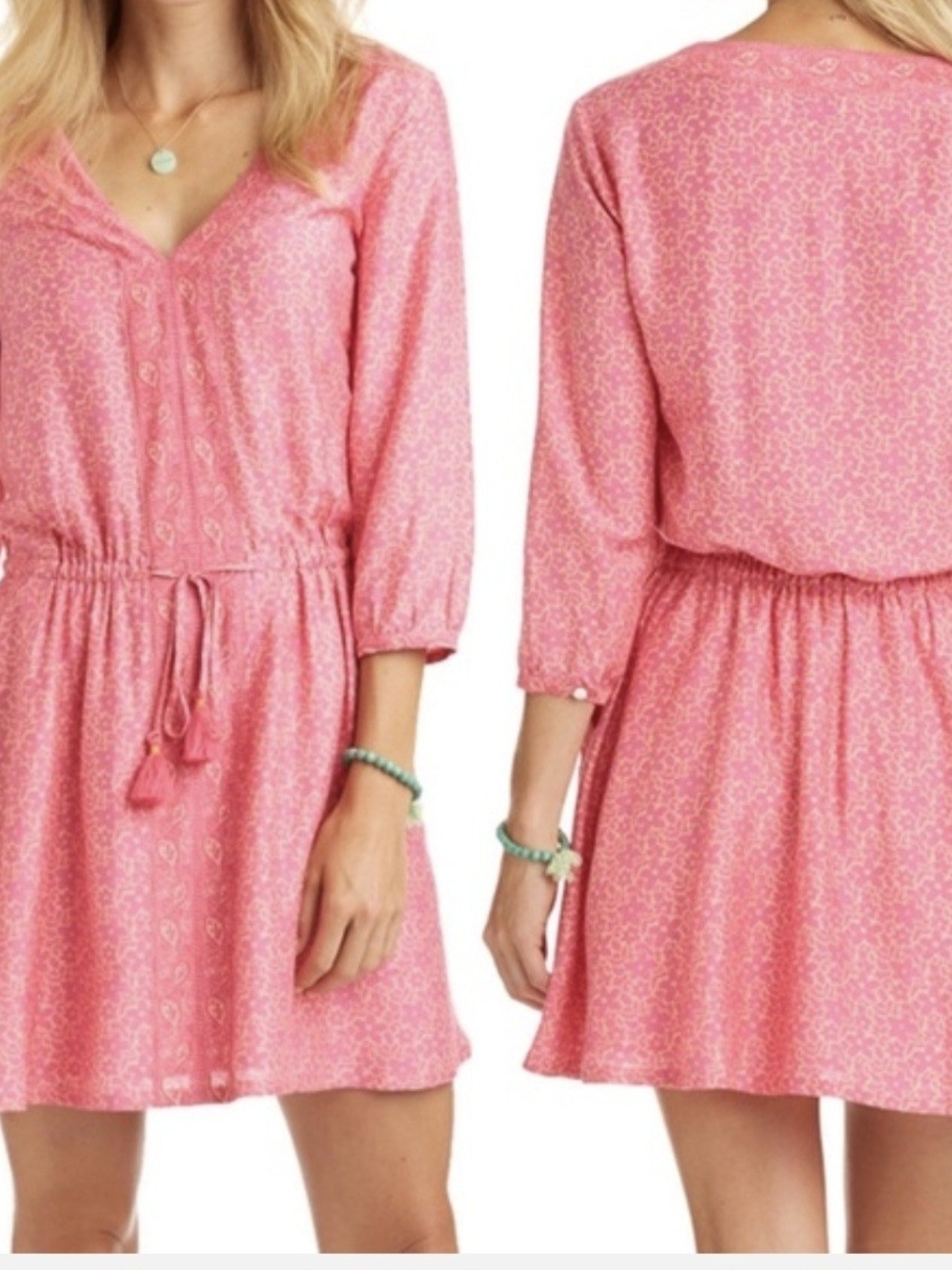 Vineyard Vines Coral-Pink Tie-Waist V-Neck Mini Dress